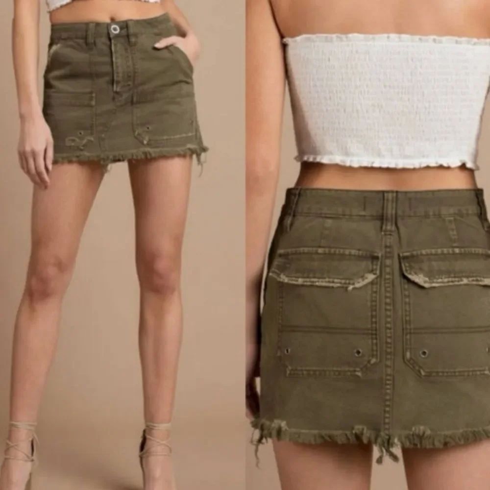 Free People Green Cargo Mini Skirt Casual